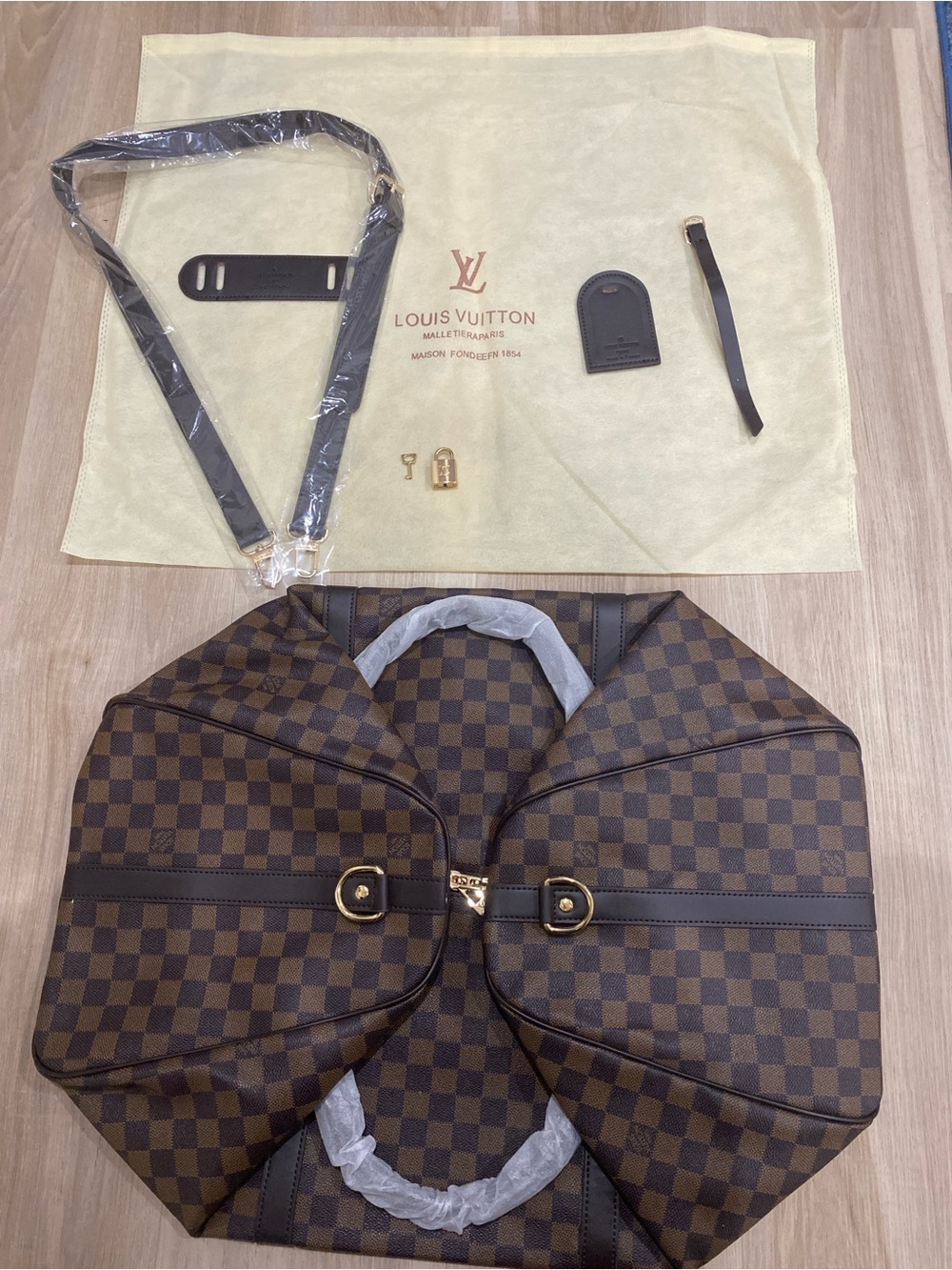 Louis Vuitton Damier Ebene Checkerboard Brown & Dark Brown Travel Duffel
